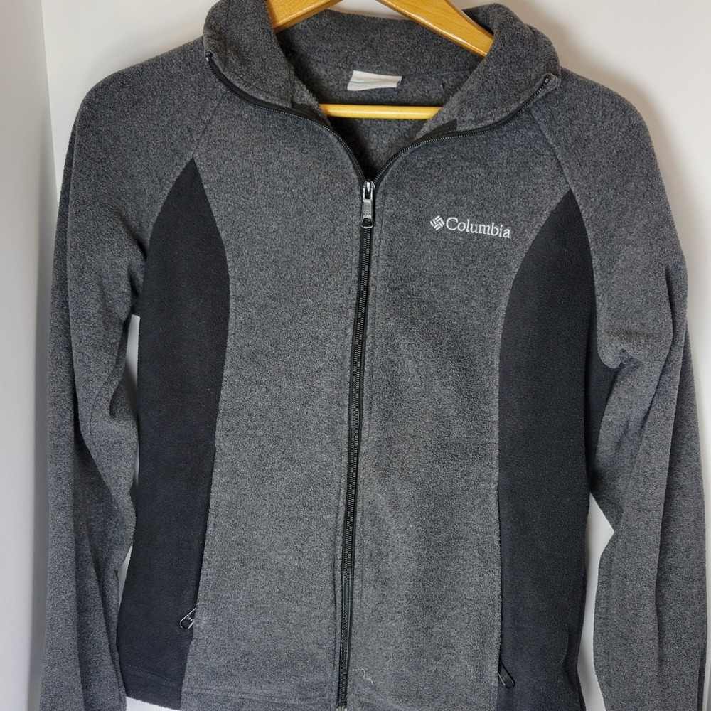 Columbia Womens Full Zip Fleece Jacket Gray Two Tone Outdoor Layer Size M